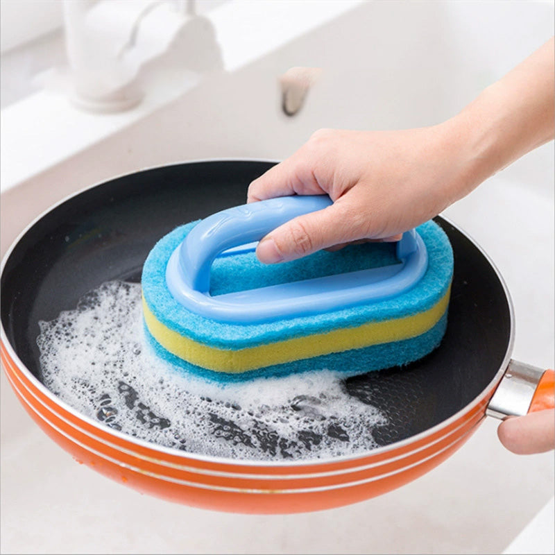 Dual-Layer Scrub Brush 2-Pack - Long Handle Pot Scrubber & Bathtub Cleaner for Kitchen, Tile, Sinks, Non-Scratch Sponge