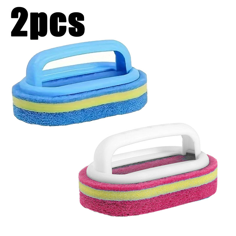 Dual-Layer Scrub Brush 2-Pack - Long Handle Pot Scrubber & Bathtub Cleaner for Kitchen, Tile, Sinks, Non-Scratch Sponge