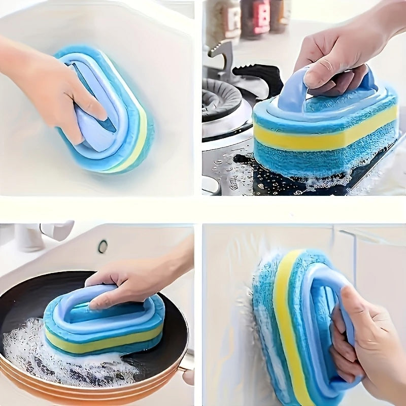 Dual-Layer Scrub Brush 2-Pack - Long Handle Pot Scrubber & Bathtub Cleaner for Kitchen, Tile, Sinks, Non-Scratch Sponge