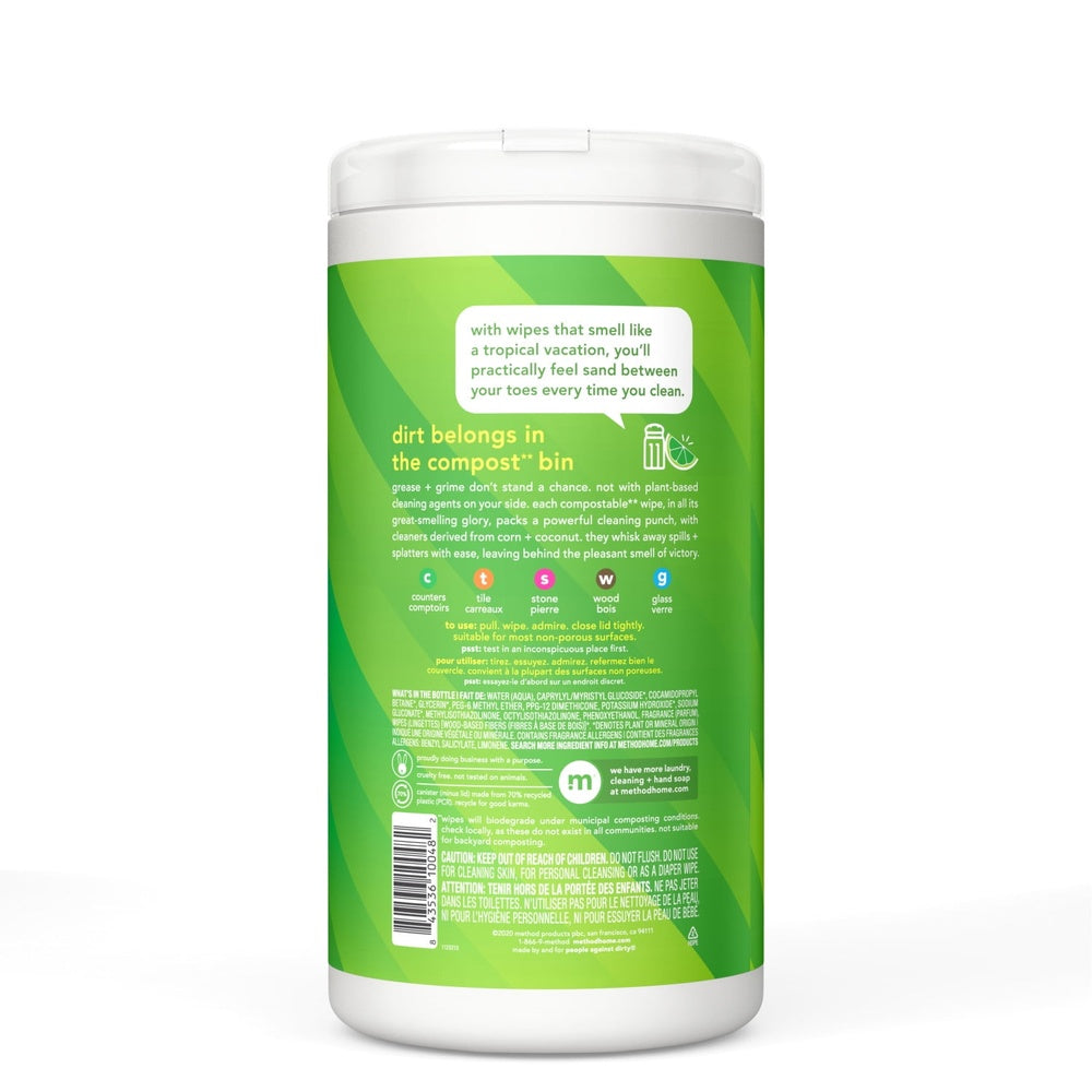 All-Purpose Cleaning Wipes Compostable Plant-Based Lime Sea Salt 70 Count Multi Surface Non-Porous Surfaces Cruelty-Free
