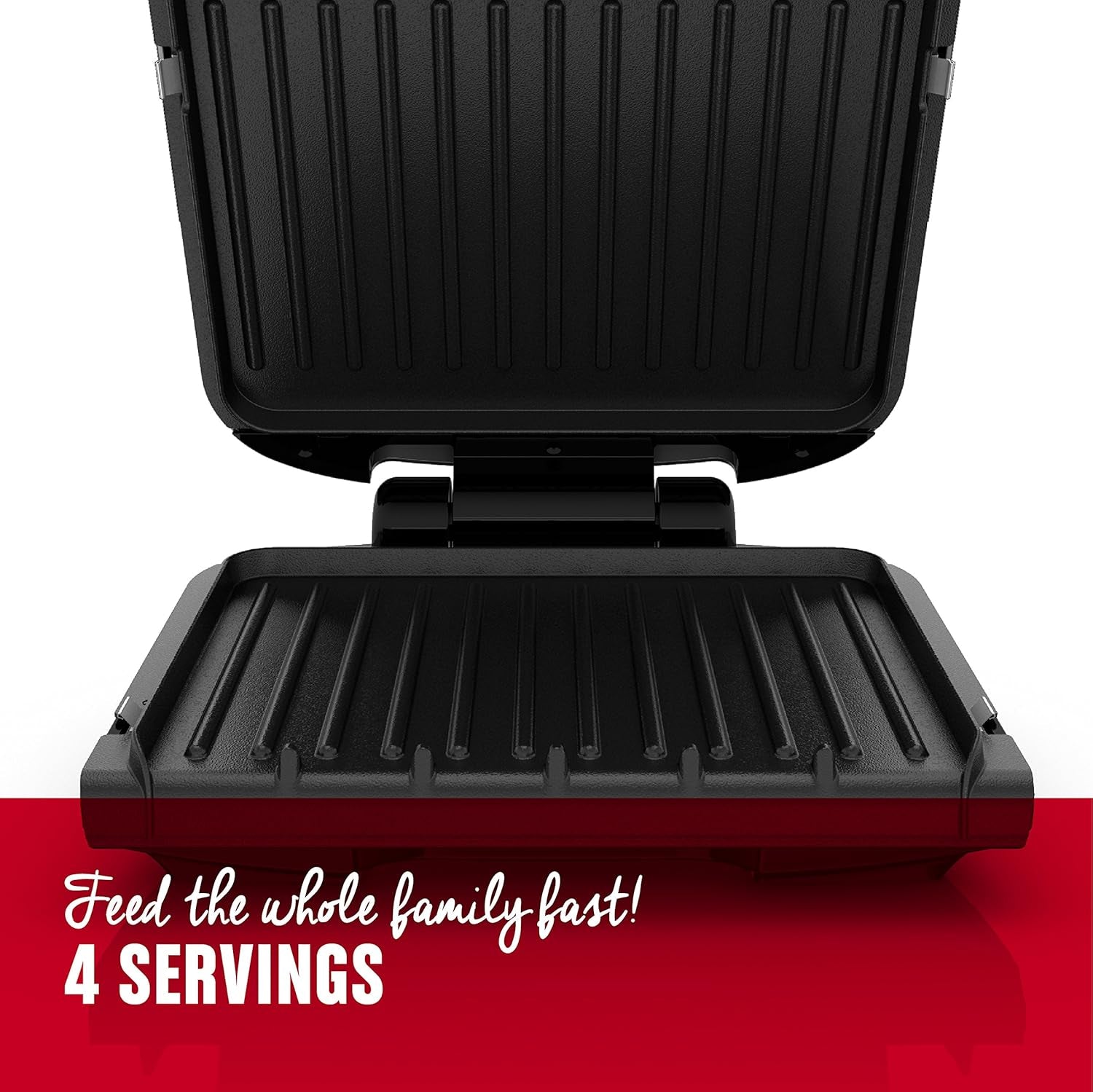4-Serving Removable Plate Electric Grill and Panini Press, George Tough Non-Stick Coating, Drip Tray Catches Grease, Black
