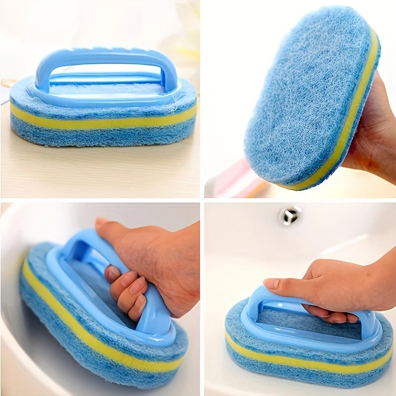 Dual-Layer Scrub Brush 2-Pack - Long Handle Pot Scrubber & Bathtub Cleaner for Kitchen, Tile, Sinks, Non-Scratch Sponge