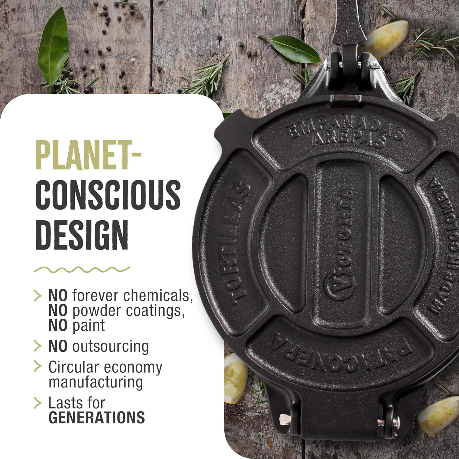 8 Inches Cast Iron Tortilla Press, Roti Maker and Tortilladora, Pataconera Seasoned with Flaxseed Oil, Made in Colombia