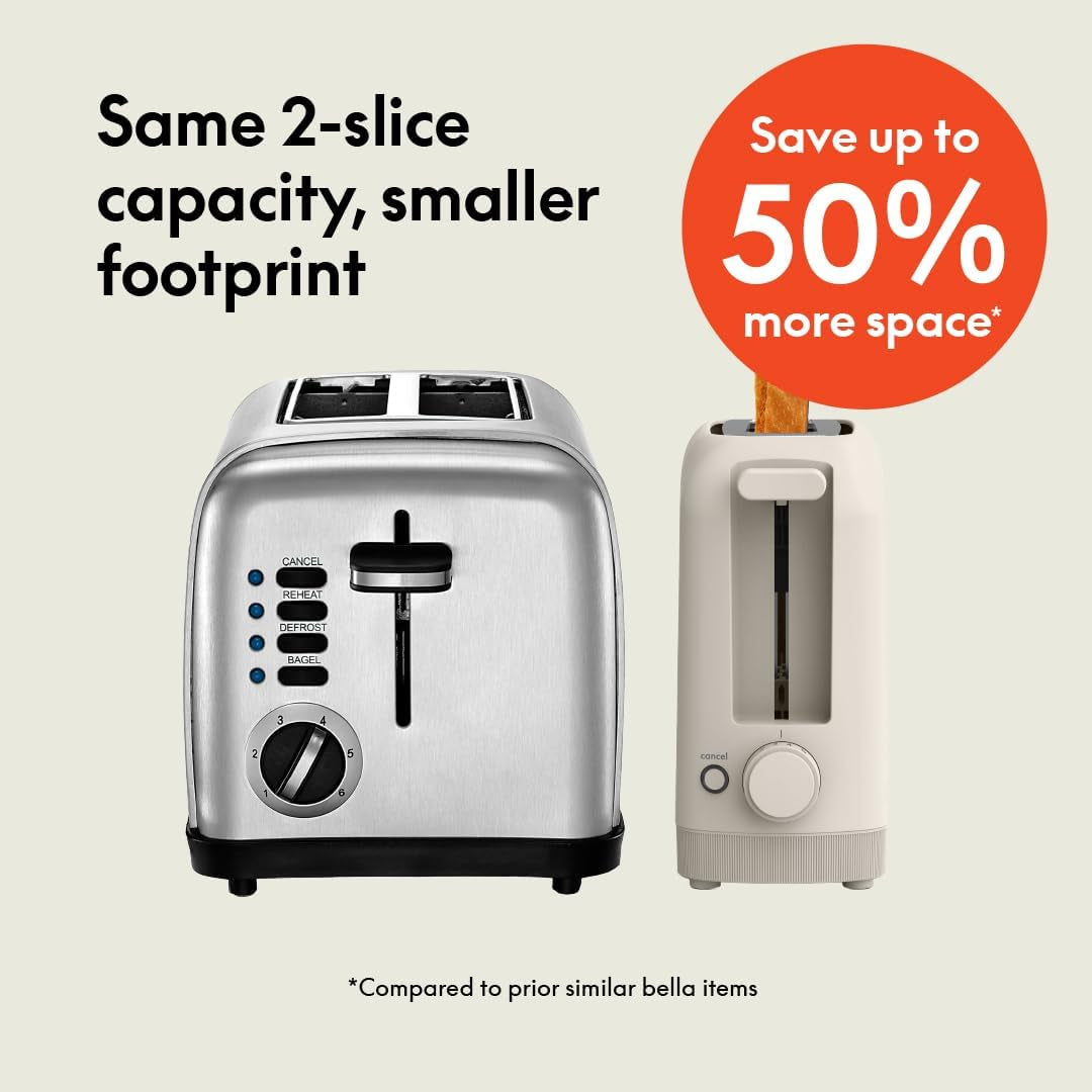 2 Slice Slim Toaster, Fits-anywhere™ Kitchenware, 6 Setting Shade Control with Reheat & Cancel Buttons, Fits sourdough, 10” Long Slot, Anti Jam & Auto Shutoff, 900 Watt, Oatmilk