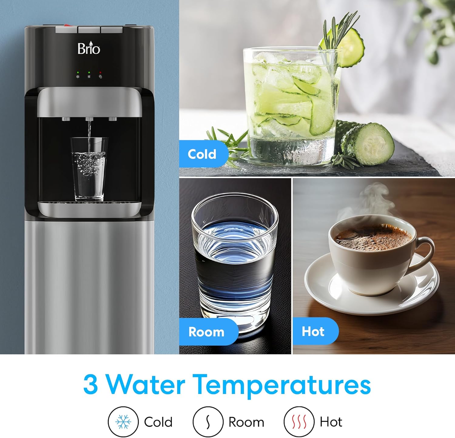 Brio Bottom Loading Water Cooler Dispenser for 5 Gallon Bottles