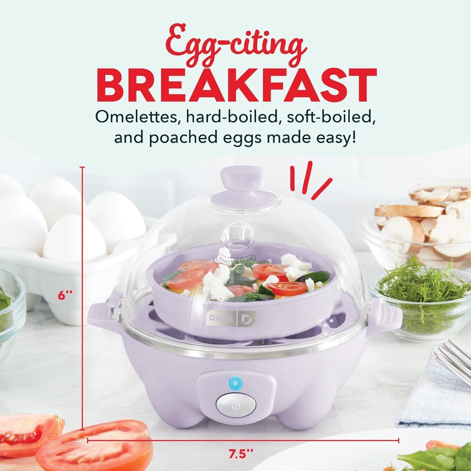 Rapid Egg Cooker: 7 Egg Capacity Electric Egg Cooker for Hard Boiled Eggs, Poached Eggs, Scrambled Eggs, or Omelets with Auto Shut Off Feature - Lavender